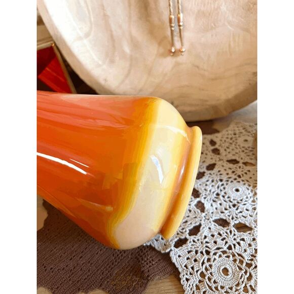 Vintage L.E. Smith Glass Bittersweet Orange Slag Glass Swung Vase – 21.5" Tall - Picture 4 of 7